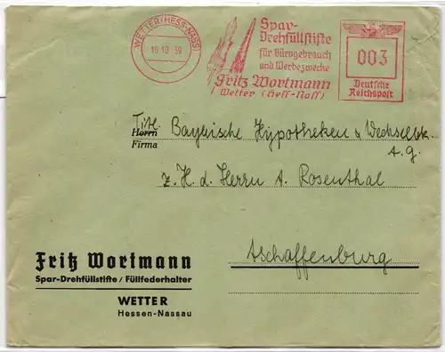 Deutsches Reich auf Brief Freistempler Fritz Wortmann #KD524