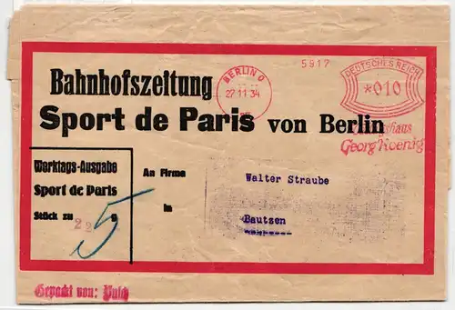 Deutsches Reich auf Brief Freistempler Bahnhofzeitung Berlin #KD551