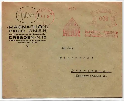 Deutsches Reich auf Brief Freistempler Magnophon Radio G.m.b.H. #KD547