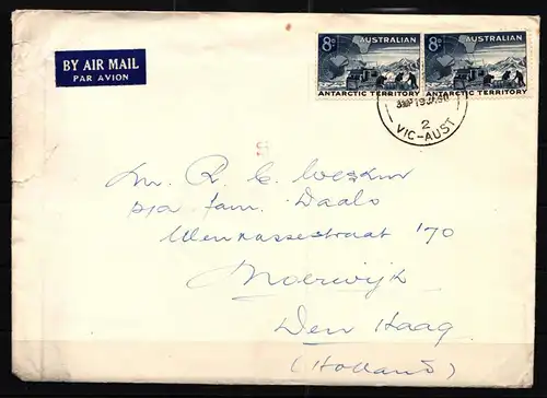 Australische Gebiete in der Antarktis 3 gestempelt auf Brief Den Haag #KF043