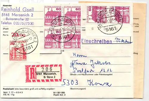 BRD Bund 995 u.a. auf Brief Paketkarte, 995 vom Eckrand #KD628