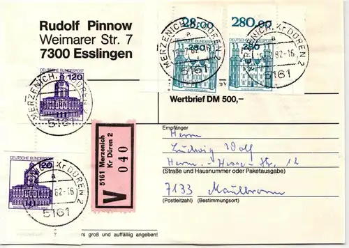 BRD Bund 1141, 1142 auf Brief Paketkarte, Marken Eckrand #KD625