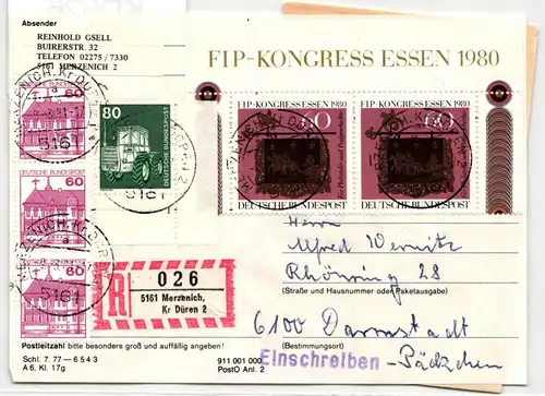BRD Bund 853 FN u.a. auf Brief Paketkarte, 853 mit Formnummer #KD626