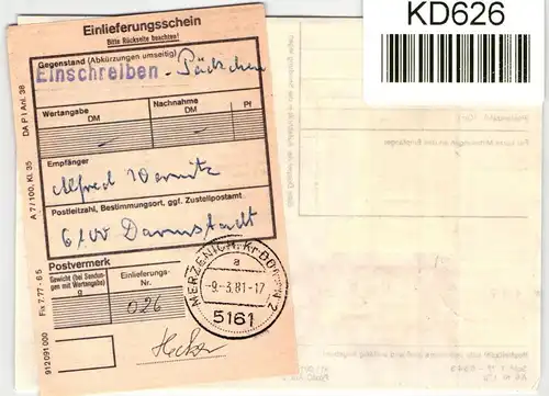 BRD Bund 853 FN u.a. auf Brief Paketkarte, 853 mit Formnummer #KD626