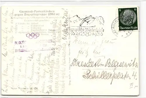 Deutsches Reich 516 auf Postkarte Winter-Olympiade #JX422