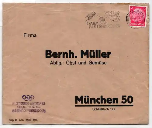Deutsches Reich 519 auf Brief Winter-Olympiade #JX430