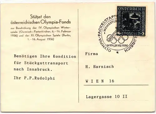 Österreich 489 auf Postkarte Olympiade #JX501