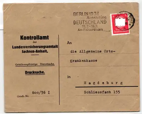 Deutsches Reich Dienstmarken 136 auf Brief Sommer-Olympiade #JX499