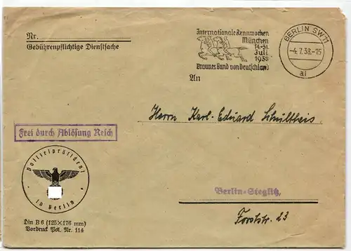 Deutsches Reich auf Brief Frei durch Ablösung #KF582