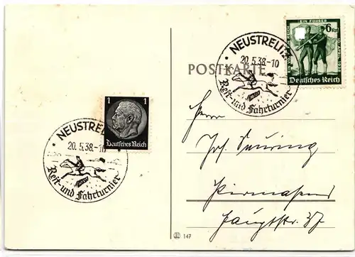 Deutsches Reich 662, 512 auf Postkarte Sonderstempel Reiten #KF896