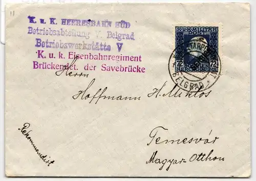 Österreich Feldpost Serbien 37 auf Brief als Einzelfrankatur #KH183