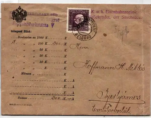 Österreich Feldpost Serbien 36 auf Brief als Einzelfrankatur #KH182