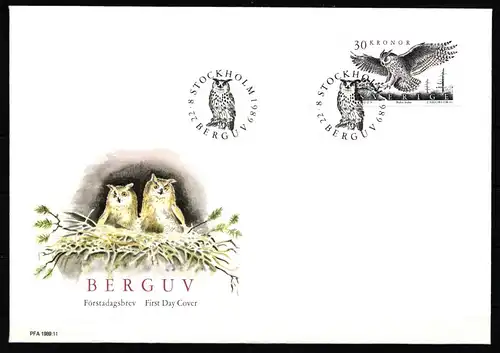 Schweden 1565 gestempelt als FDC, Eulen #KG942