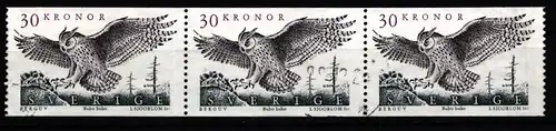 Schweden 1565 gestempelt als Dreierstreifen, Eulen #KG940