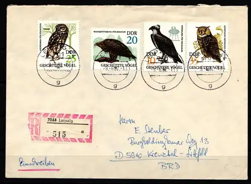 DDR 2702-2705 gestempelt auf Brief, Eulen #KJ809