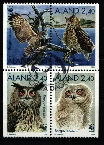 Finnland Alandinseln 109-112 gestempelt als Viererblock, Eulen #KJ896