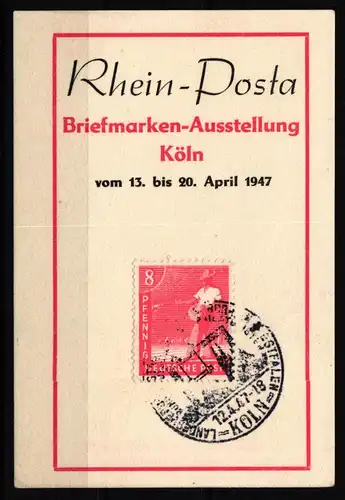Alliiierte Besetzung 945 auf Ausstellungskarte Rhein Posta #KI308