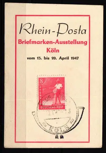 Alliiierte Besetzung 945 auf Ausstellungskarte Rhein Posta #KI306