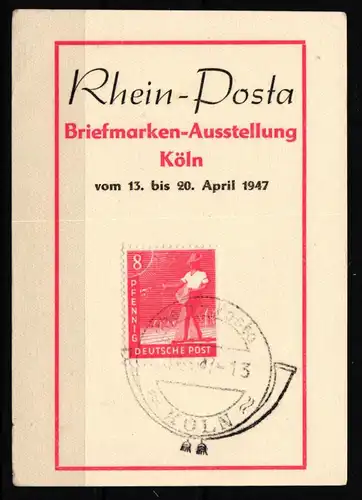 Alliiierte Besetzung 945 auf Ausstellungskarte Rhein Posta #KI309