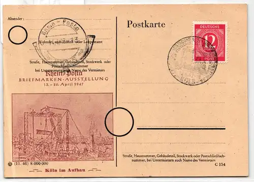 Alliiierte Besetzung 919 auf Ausstellungskarte Rhein Posta in rot #KI312