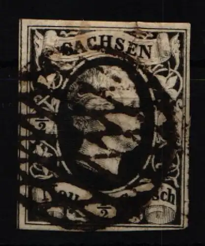 Sachsen 3 gestempelt leichte Mängel, 2 winzige Löcher #KI345