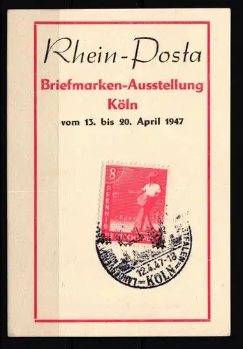 Alliiierte Besetzung 945 auf Ausstellungskarte Rhein Posta #KI310