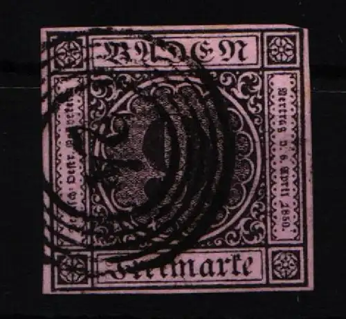 Baden 4b gestempelt allseits breitrandiges Prachtstück, N5 24 "Karlsruhe" #KI569