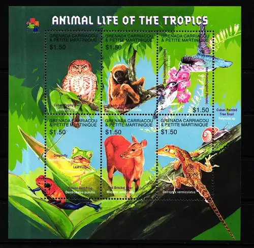 Grenada Grenadinen Tierleben der Tropen postfrisch als Sechserblatt #KJ942