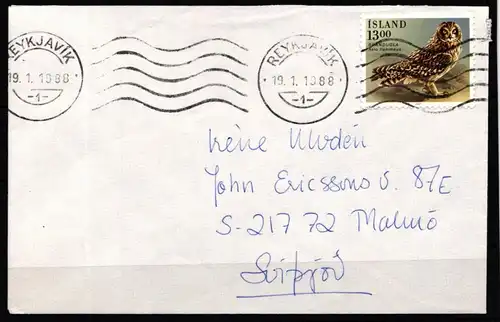 Island 668 gestempelt auf Brief, Eulen #KJ224