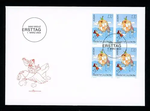 Liechtenstein 1340 gestempelt mit Ersttagsstempel 4er Blöcke als FDC #JV175