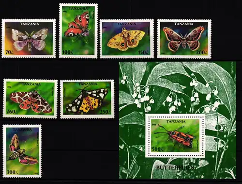 Tansania 2256-2262 + Block 311 postfrisch Schmetterlinge #JV219