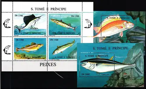 Sao Tome e Principe 1723-1726 + Block 363-364 postfrisch Fische #JV225