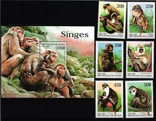 Guinea 1952-1957 + Block 542 postfrisch Affen #JV269