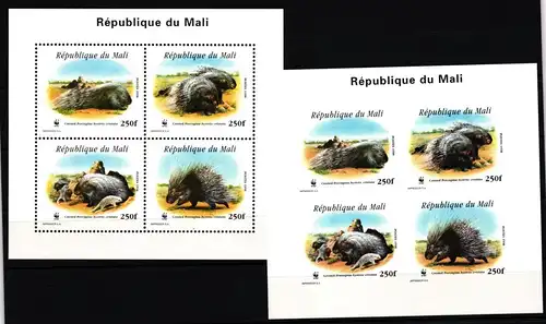 Mali WWF 1974-1977 II A+B postfrisch als ZD-Bogen, Stachelschwein #JV294