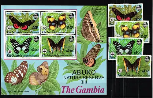 Gambia WWF Block 5 + 402-405 postfrisch Schmetterlinge #JV334