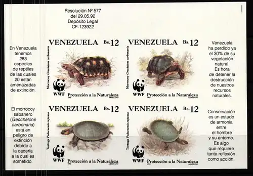 Venezuela WWF 2729-2732 B postfrisch als 4er Block, Schildkröten #JV320