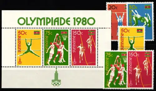 Surinam 905-909 und Block 25 postfrisch #KM024