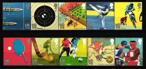 Großbritannien 2977-2986 postfrisch 2 Fünferstreifen #KN132