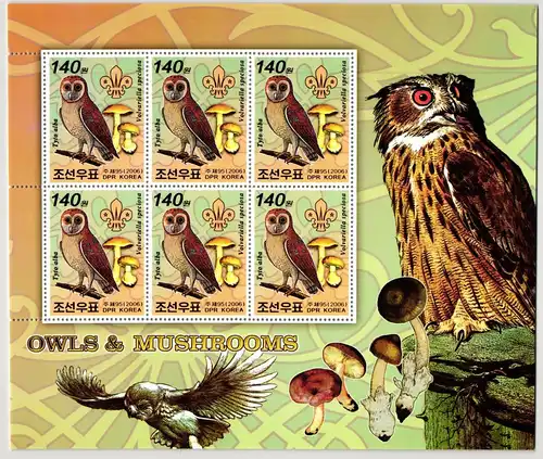 Korea Nord 5014 postfrisch als Kleinbogen, Eulen #KJ325