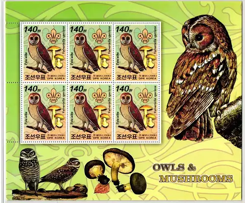 Korea Nord 5014 postfrisch als Kleinbogen, Eulen #KJ324