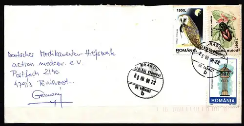 Rumänien 5326 gestempelt auf Brief, Eulen #KJ345