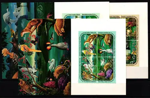 Vereinte Nationen 3 Viererblocks gestempelt als FDC, Eulen #KJ395