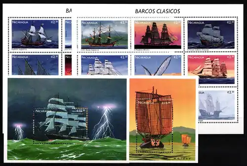 Nicaragua 3712-3729 und Block 254 und 255 postfrisch Segelschiffe #JH826