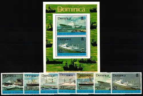 Dominica 437-443 und Block 32 postfrisch Schifffahrt #JH897