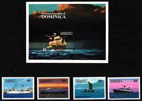 Dominica 856-859 und Block 89 postfrisch Schifffahrt #JH899