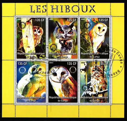 Kongo (Brazzaville) Eulen gestempelt als Kleinbogen, Eulen #KO871