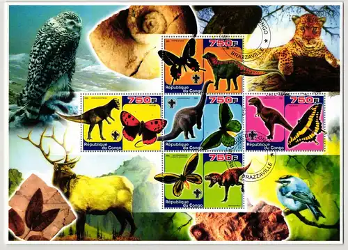 Kongo (Brazzaville) Reptilien gestempelt als Kleinbogen, Eulen #KO866