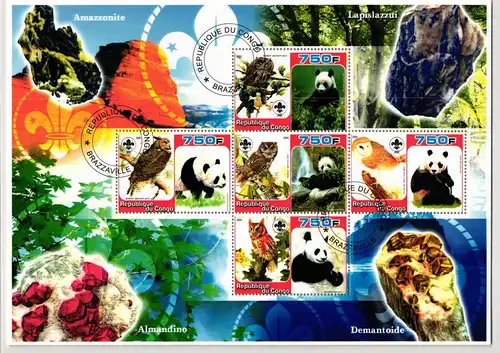 Kongo (Brazzaville) Eulen gestempelt als Kleinbogen, Eulen #KO867