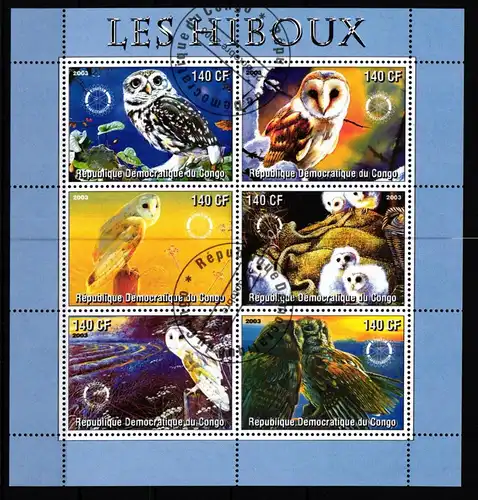 Kongo (Brazzaville) Eulen gestempelt als Kleinbogen, Eulen #KO872
