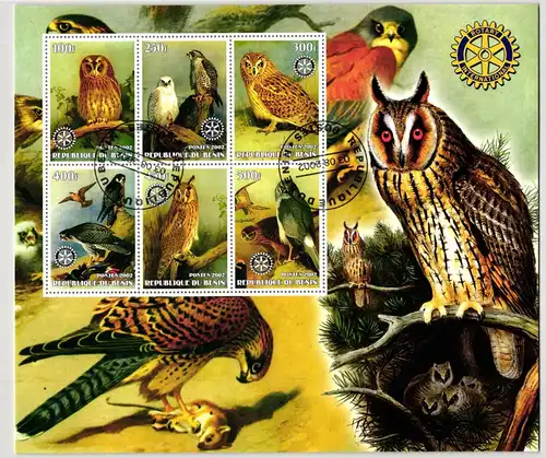 Benin Eulen aus Jahr 2002 gestempelt als Kleinbogen #KO851